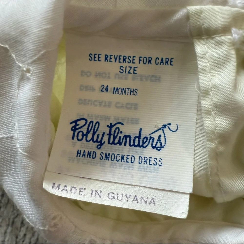Vintage Polly‎ Flinders Yellow Smocked Dress Eyelet Collar Puff Sleeves 24M